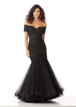 MGNY By Mori Lee - 71825 Lace Appliqued Off-Shoulder Trumpet Dress -Mori Lee mgny by mori lee 71825 lace appliqued off shoulder trumpet dress pageant dresses 0 black 12788426768467
