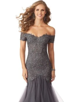 MGNY By Mori Lee - 71825 Lace Appliqued Off-Shoulder Trumpet Dress -Mori Lee mgny by mori lee 71825 lace appliqued off shoulder trumpet dress pageant dresses 12788426899539