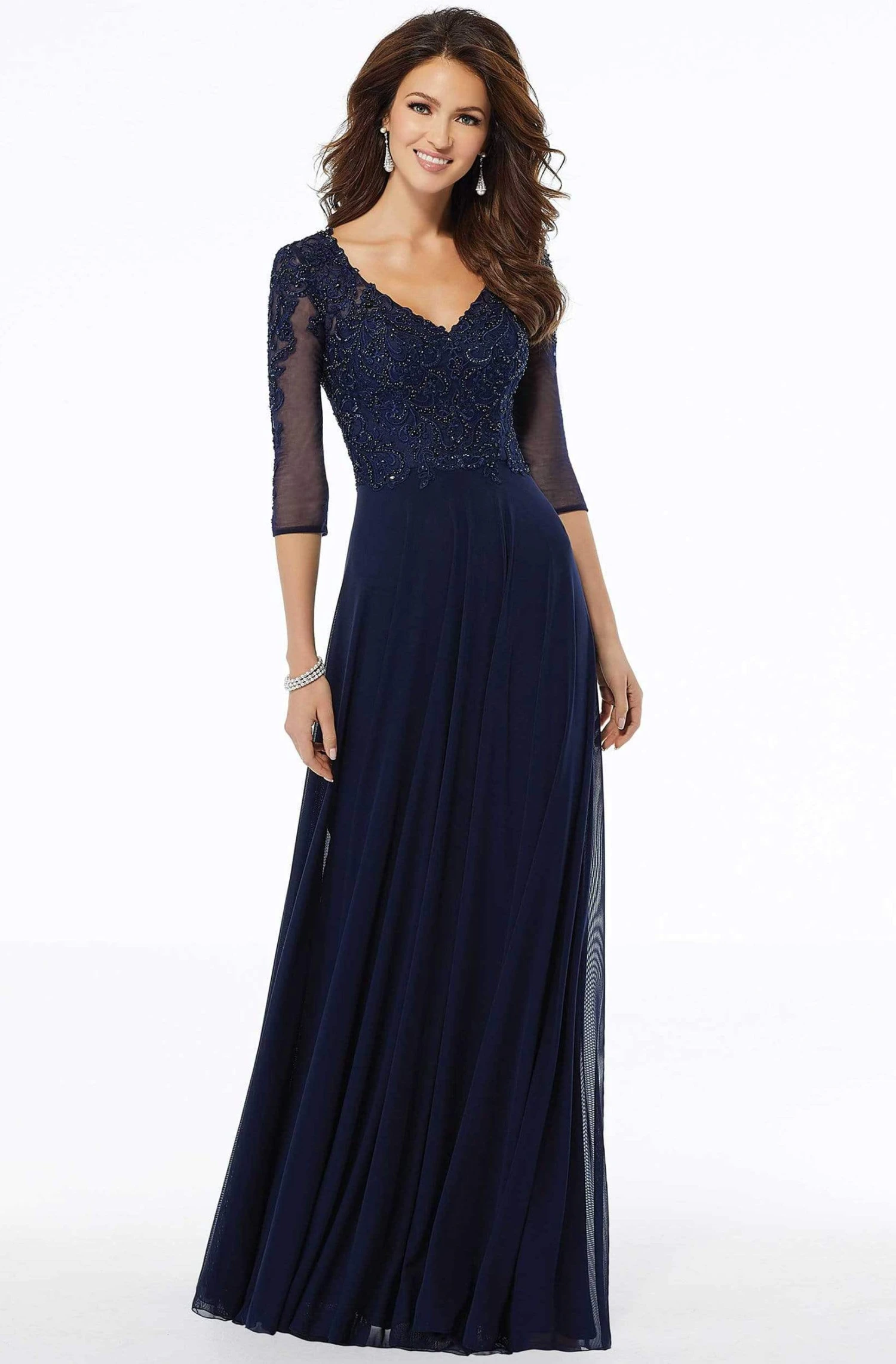 MGNY By Mori Lee - 72120 Embroidered V-neck A-line Dress 4 MGNY By Mori Lee - 72120 Embroidered V-neck A-line Dress - Image 4