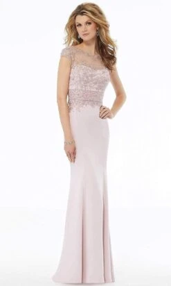 MGNY By Mori Lee - 72127 Embroidered Bateau Stretch Crepe Sheath Dress