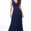 MGNY By Mori Lee - 72131SC Pleated Sleeveless V-neck Long Dress - 1 Pc Navy In Size 8 Available