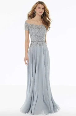 MGNY By Mori Lee - 72133 Off Shoulder Lace Appliqued Chiffon Dress -Mori Lee mgny by mori lee 72133 off shoulder lace appliqued chiffon dress mother of the bride dresses 2 silver 28082028052563
