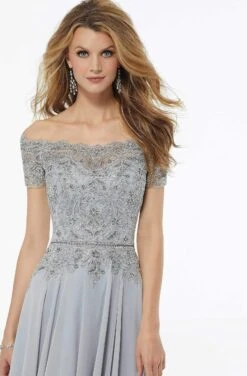 MGNY By Mori Lee - 72133 Off Shoulder Lace Appliqued Chiffon Dress -Mori Lee mgny by mori lee 72133 off shoulder lace appliqued chiffon dress mother of the bride dresses 28082029461587