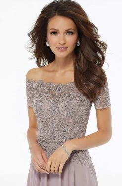 MGNY By Mori Lee - 72133 Off Shoulder Lace Appliqued Chiffon Dress -Mori Lee mgny by mori lee 72133 off shoulder lace appliqued chiffon dress mother of the bride dresses 28082030706771