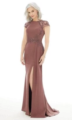 MGNY By Mori Lee - 72210SC Embellished Jewel Neck Evening Dress - 1 Pc Rosewood In Size 12 Available