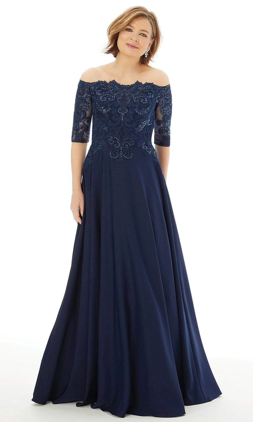 MGNY By Mori Lee - 72220 Off Shoulder Embroidered Lace Crepe Gown 4 MGNY By Mori Lee - 72220 Off Shoulder Embroidered Lace Crepe Gown - Image 4