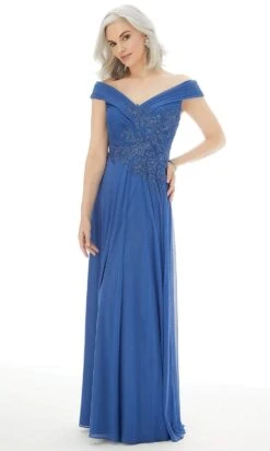 MGNY By Mori Lee - 72229 Appliqued Pleated Off Shoulder A-Line Gown -Mori Lee mgny by mori lee 72229 appliqued pleated off shoulder a line gown mother of the bride dresses 2 hydrangea 28784276242515