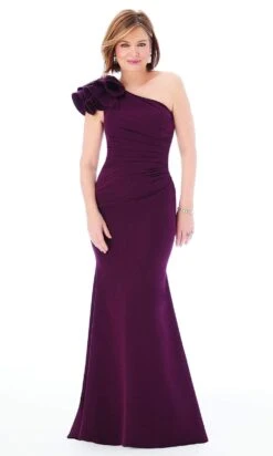 MGNY By Mori Lee - 72235 Ruffled One Shoulder Trumpet Dress -Mori Lee mgny by mori lee 72235 ruffled one shoulder trumpet dress evening dresses 2 wine 14542615707731