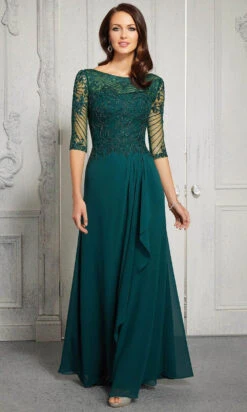 MGNY By Mori Lee - 72412 Illusion Bateau A-Line Evening Dress -Mori Lee mgny by mori lee 72412 illusion bateau a line evening dress evening dresses 00 emerald 28415330517075