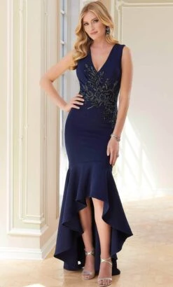 MGNY By Mori Lee 72703 - High-Low Crepe Evening Gown 8 MGNY By Mori Lee 72703 - High-Low Crepe Evening Gown -Mori Lee mgny by mori lee 72703 high low crepe evening gown evening dresses 00 navy 32017717264467