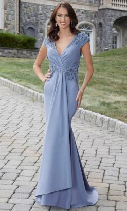 MGNY By Mori Lee 72714 - Cap Sleeved Prom Dress -Mori Lee mgny by mori lee 72714 cap sleeved prom dress prom dresses 00 slate 32019872940115