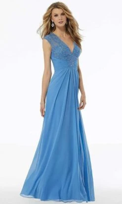 MGNY By Mori Lee - Beaded Lace Gathered Waist Chiffon Dress 72129SC - 1 Pc Dusty Lilac In Size 18 Available -Mori Lee mgny by mori lee beaded lace gathered waist chiffon dress 72129sc 1 pc dusty lilac in size 18 available ccsale 28935761330259