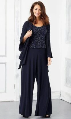 MGNY By Mori Lee - Beaded Split Sleeve Pantsuit Set 72304SC