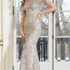 MGNY By Mori Lee - Short Sleeve Embroidered Prom Gown 72622SC - 1 Pc Champagne In Size 6 Available