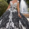 Mori Lee - 34042 Plunging Floral Embroidered Ballgown