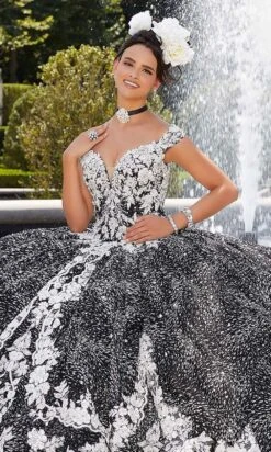 Mori Lee - 34042 Plunging Floral Embroidered Ballgown -Mori Lee mori lee 34042 plunging floral embroidered ballgown quinceanera dresses 15676362981459