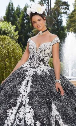 Mori Lee - 34042 Plunging Floral Embroidered Ballgown -Mori Lee mori lee 34042 plunging floral embroidered ballgown quinceanera dresses 15676363079763