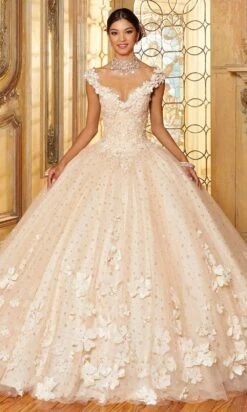 Mori Lee 34063 - 3D Florals Quinceanera Ballgown -Mori Lee mori lee 34063 3d florals quinceanera ballgown quinceanera dresses 00 chamgold 31384044634195
