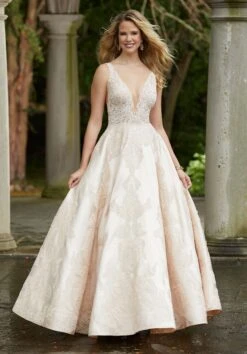 Mori Lee - 43089 Sleeveless V Neck Beaded Lace Appliques Satin Gown 21 Mori Lee - 43089 Sleeveless V Neck Beaded Lace Appliques Satin Gown -Mori Lee mori lee 43089 sleeveless v neck beaded lace appliques satin gown prom dresses 0 champagne 13270619783251