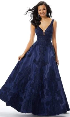 Mori Lee - 43089 Sleeveless V Neck Beaded Lace Appliques Satin Gown 14 Mori Lee - 43089 Sleeveless V Neck Beaded Lace Appliques Satin Gown -Mori Lee mori lee 43089 sleeveless v neck beaded lace appliques satin gown prom dresses 0 navy 15682405171283