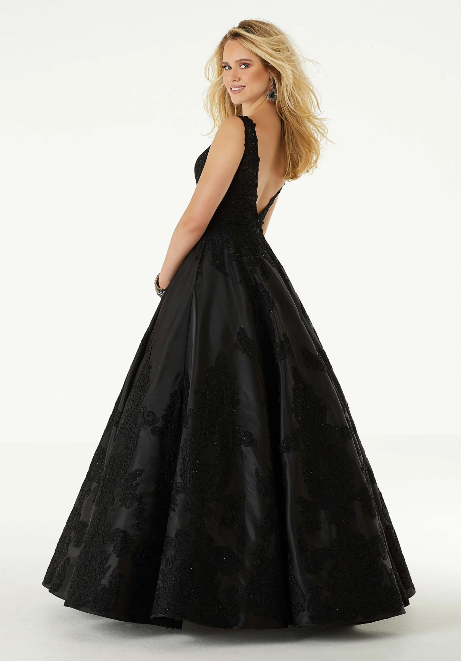 Mori Lee - 43089 Sleeveless V Neck Beaded Lace Appliques Satin Gown 7 Mori Lee - 43089 Sleeveless V Neck Beaded Lace Appliques Satin Gown - Image 7