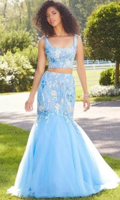 Mori Lee 47043 - Two-piece Sleeveless Square Neck Long Gown -Mori Lee mori lee 47043 two piece sleeveless square neck long gown special occasion dress 00 bahama blue 29853665722451