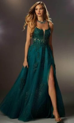 Mori Lee 48005 - Scoop Beaded Lace Prom Gown -Mori Lee mori lee 48005 scoop beaded lace prom gown prom dresses 00 emerald 31971395928147