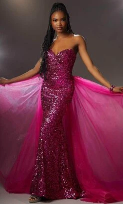 Mori Lee 48011 - Strapless Glittered Overskirt Prom Gown 14 Mori Lee 48011 - Strapless Glittered Overskirt Prom Gown -Mori Lee mori lee 48011 strapless glittered overskirt prom gown special occasion dress 00 fuchsia 31971679666259