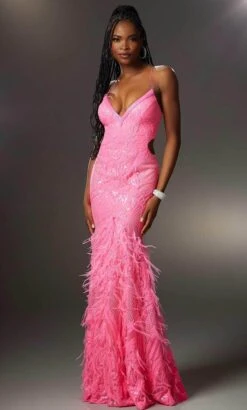 Mori Lee 48039 - Sleeveless Feather Detailed Prom Dress 8 Mori Lee 48039 - Sleeveless Feather Detailed Prom Dress -Mori Lee mori lee 48039 sleeveless feather detailed prom dress prom dresses 00 neon pink 32004217176147