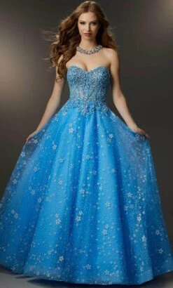 Mori Lee 48058 - Strapless Floral Beaded Ballgown -Mori Lee mori lee 48058 strapless floral beaded ballgown ball gowns 00 french blue 31995634778195