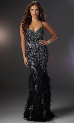 Mori Lee 48074 - Figure-Fitting Feathered Gown