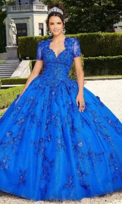 Mori Lee - 60133 Floral Applique Ballgown With Bolero -Mori Lee mori lee 60133 floral applique ballgown with bolero quinceanera dresses 00 bright royal 15676377792595