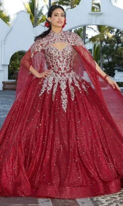 Mori Lee 60166 - Glittered Tulle Quinceanera Ballgown -Mori Lee mori lee 60166 glittered tulle quinceanera ballgown ball gowns 00 sangria 31384293179475