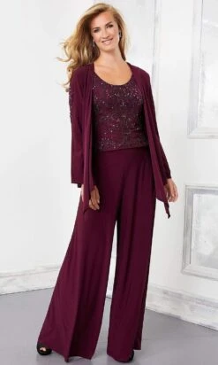 Mori Lee - 72304 3 Piece Set Crystal Beaded Top Jersey Pant Suit -Mori Lee mori lee 72304 3 piece set crystal beaded top jersey pant suit evening dresses 2 wine 15885985775699