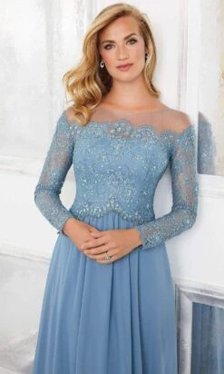 Mori Lee - 72310 Crystal Beaded Illusion Lace Bodice Chiffon Gown -Mori Lee mori lee 72310 crystal beaded illusion lace bodice chiffon gown evening dresses 2 slate 15676395913299