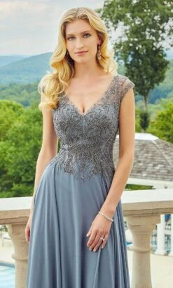 Mori Lee 72521 - Chiffon Fitted V-Neck Long Dress -Mori Lee mori lee 72521 chiffon fitted v neck long dress prom dresses 31382640132179