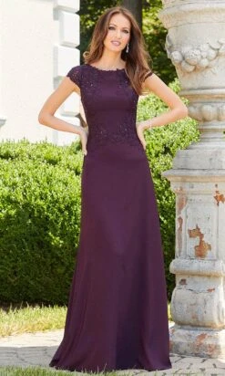 Mori Lee 72534 - Bateau Neckline Floral Evening Dress -Mori Lee mori lee 72534 bateau neckline floral evening dress evening dresses 00 plum 31383285825619