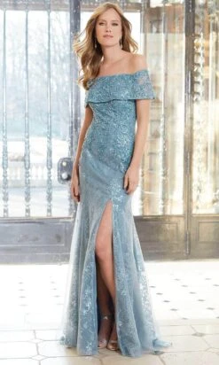 Mori Lee 72606 - Beaded Off-Shoulder Evening Gown -Mori Lee mori lee 72606 beaded off shoulder evening gown prom dresses 00 slate 31386545946707