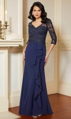 Mori Lee 72619 - Lace Ruffled Evening Gown -Mori Lee mori lee 72619 lace ruffled evening gown evening dresses 00 navy 31386592510035