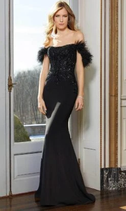 Mori Lee 72621 - Feathered Off-Shoulder Evening Gown