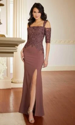 Mori Lee 72628 - Laced Crepe Evening Gown -Mori Lee mori lee 72628 laced crepe evening gown evening dresses 00 rosewood 31386636353619