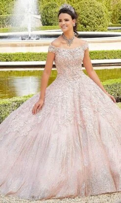 Mori Lee - 89302 Off Shoulder Rhinestone Beaded Glitter Net Ballgown -Mori Lee mori lee 89302 off shoulder rhinestone beaded glitter net ballgown quinceanera dresses 00 blush rose gold 15679948423251