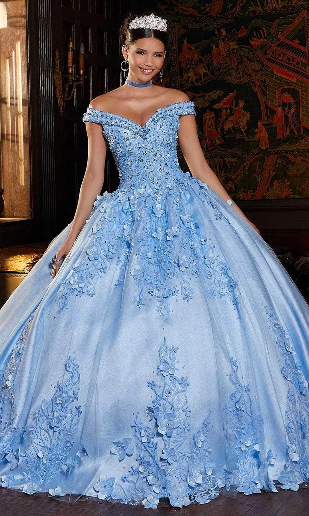 Mori Lee 89337 - 3D Floral Appliqued Ballgown 1 Mori Lee 89337 - 3D Floral Appliqued Ballgown