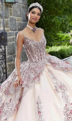 Mori Lee 89338 - Thin Strap Bedazzled Layered Gown -Mori Lee mori lee 89338 thin strap bedazzled layered gown ball gowns 31393127465043