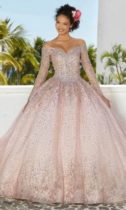Mori Lee 89355 - Beaded Long Sleeves Quinceñera Dress -Mori Lee mori lee 89355 beaded long sleeves quincenera dress prom dresses 00 sangria gold 31386847051859