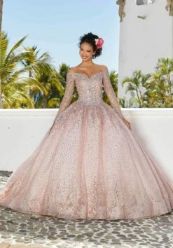Mori Lee 89355 - Beaded Long Sleeves Quinceñera Dress -Mori Lee mori lee 89355 beaded long sleeves quincenera dress special occasion dress 31366128631891
