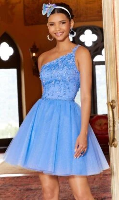 Mori Lee 9584 - Floral Single Strap Mini A-Line Dress -Mori Lee mori lee 9584 floral single strap mini a line dress cocktail dresses 31393188249683