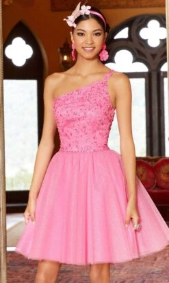 Mori Lee 9584 - Floral Single Strap Mini A-Line Dress -Mori Lee mori lee 9584 floral single strap mini a line dress cocktail dresses 31393188315219