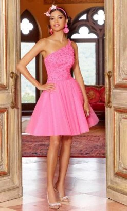 Mori Lee 9584 - Floral Single Strap Mini A-Line Dress