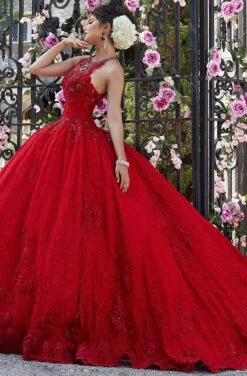 Vizcaya By Mori Lee - 34026 Illusion Halter Lace Ballgown -Mori Lee vizcaya by mori lee 34026 illusion halter lace ballgown ball gowns 0 red 28780557238355